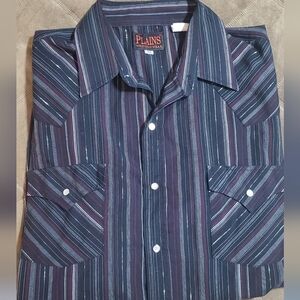 Western Men's Striped Black, Red, And Silver Striped Shirt - Sz XL